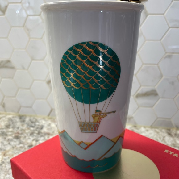 Starbucks 2014 Hot Air Balloon Ceramic Travel Tumbler Mug 12oz with Gold lid - Picture 5 of 8